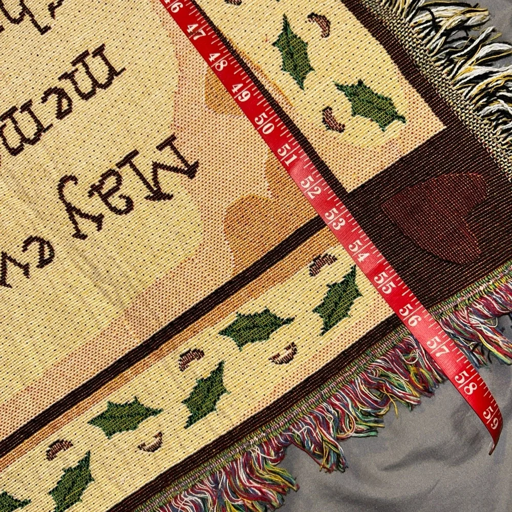VTG‎ Christmas Tapestry Throw Blanket Fringe Tree Santa Presents Cotton 48x58